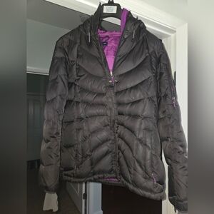 Lands END Women's Quilted Jacket - Black Purple MEDIUM 10/12 PUFFER Coat